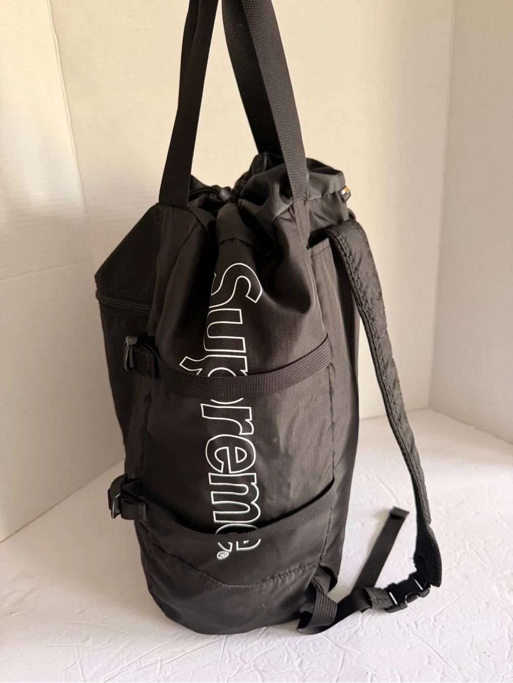 Supreme Black Drawstring tote backpack SS19